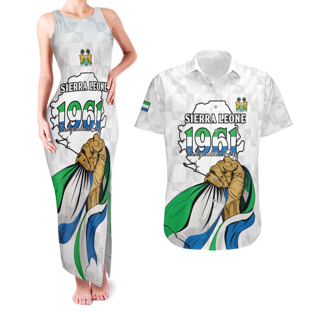 Personalised Sierra Leone Independence Day Couples Matching Tank Maxi Dress and Hawaiian Shirt Map With Kente Pattern