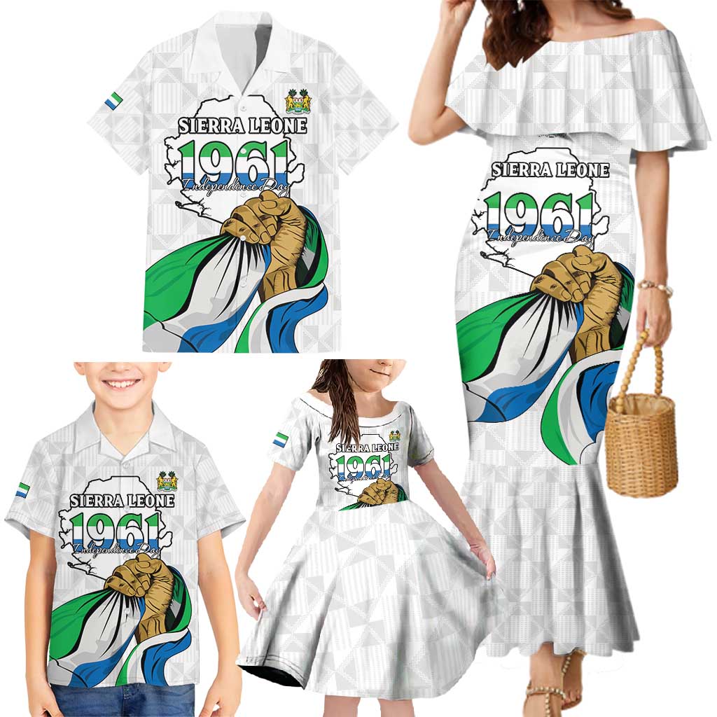 Personalised Sierra Leone Independence Day Family Matching Mermaid Dress and Hawaiian Shirt Map With Kente Pattern