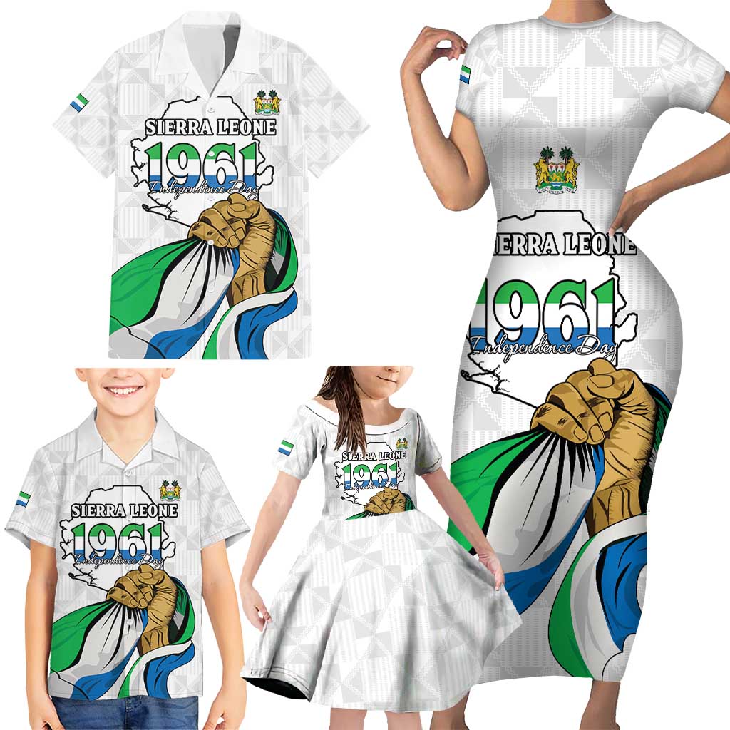 Personalised Sierra Leone Independence Day Family Matching Short Sleeve Bodycon Dress and Hawaiian Shirt Map With Kente Pattern