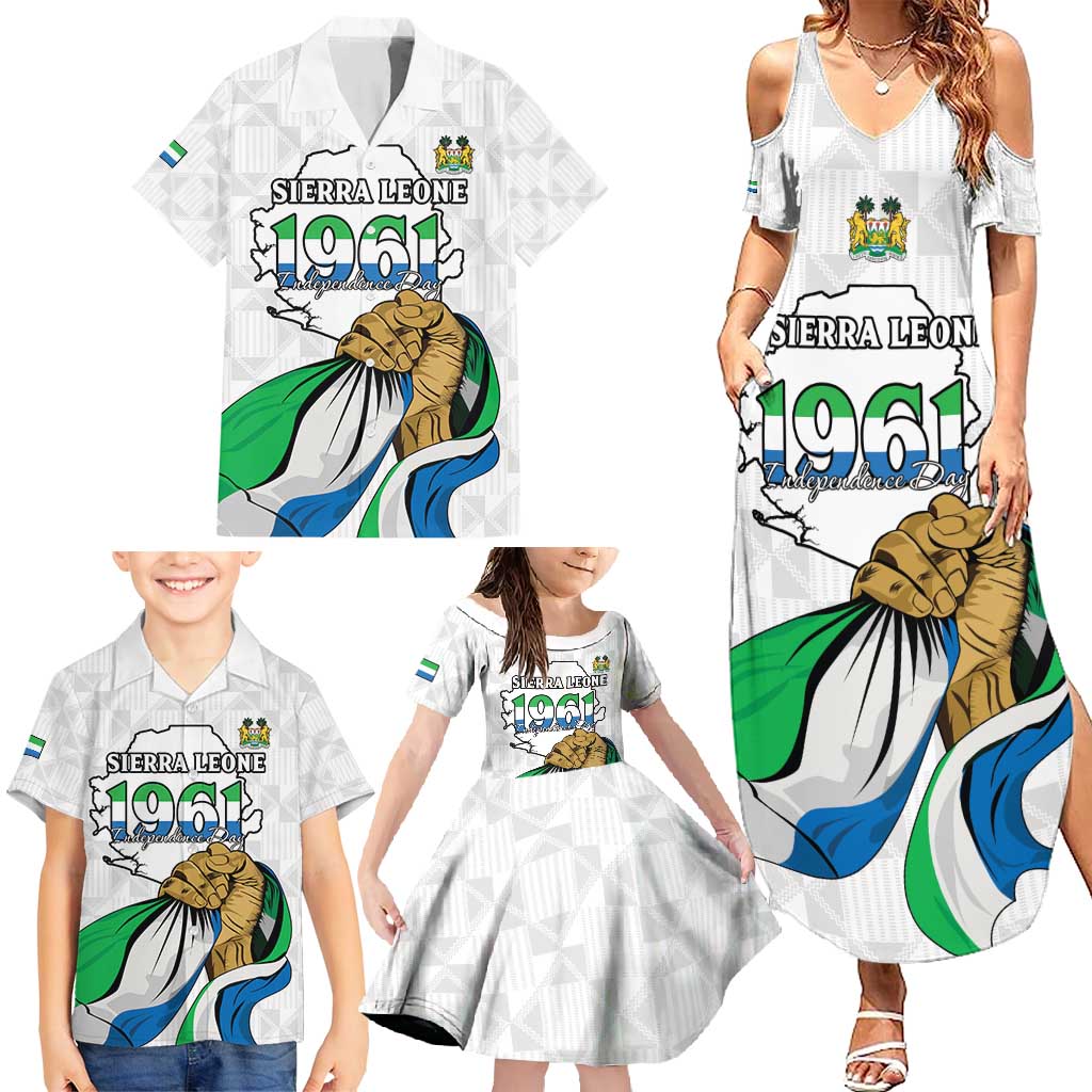 Personalised Sierra Leone Independence Day Family Matching Summer Maxi Dress and Hawaiian Shirt Map With Kente Pattern