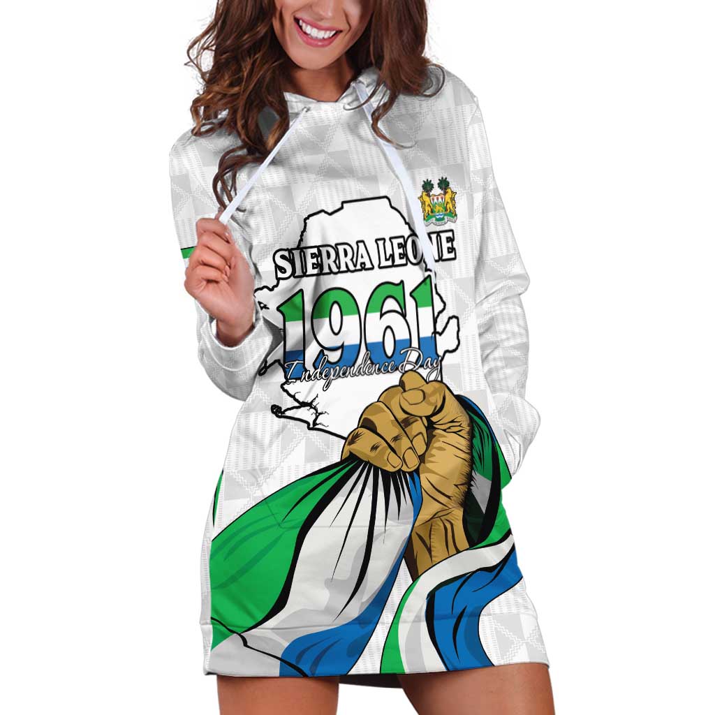 Personalised Sierra Leone Independence Day Hoodie Dress Map With Kente Pattern