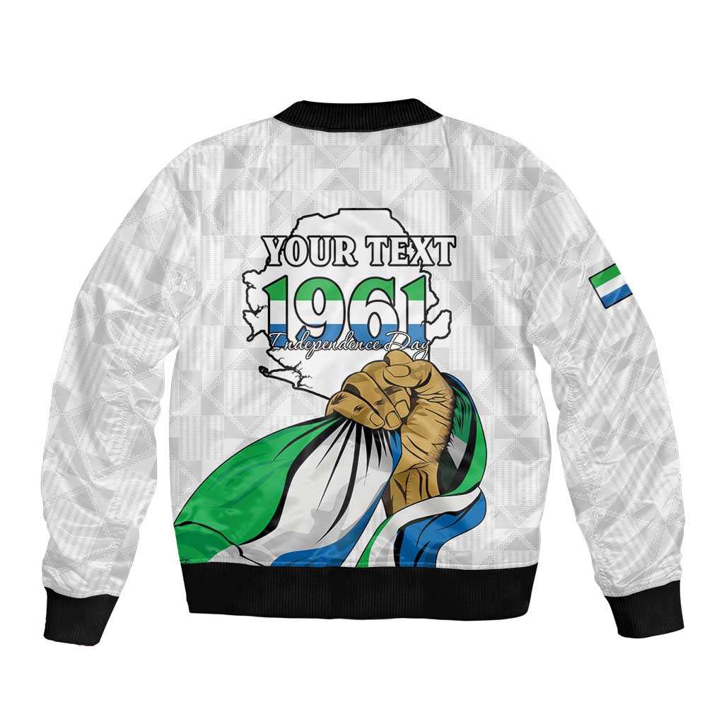 Personalised Sierra Leone Independence Day Sleeve Zip Bomber Jacket Map With Kente Pattern