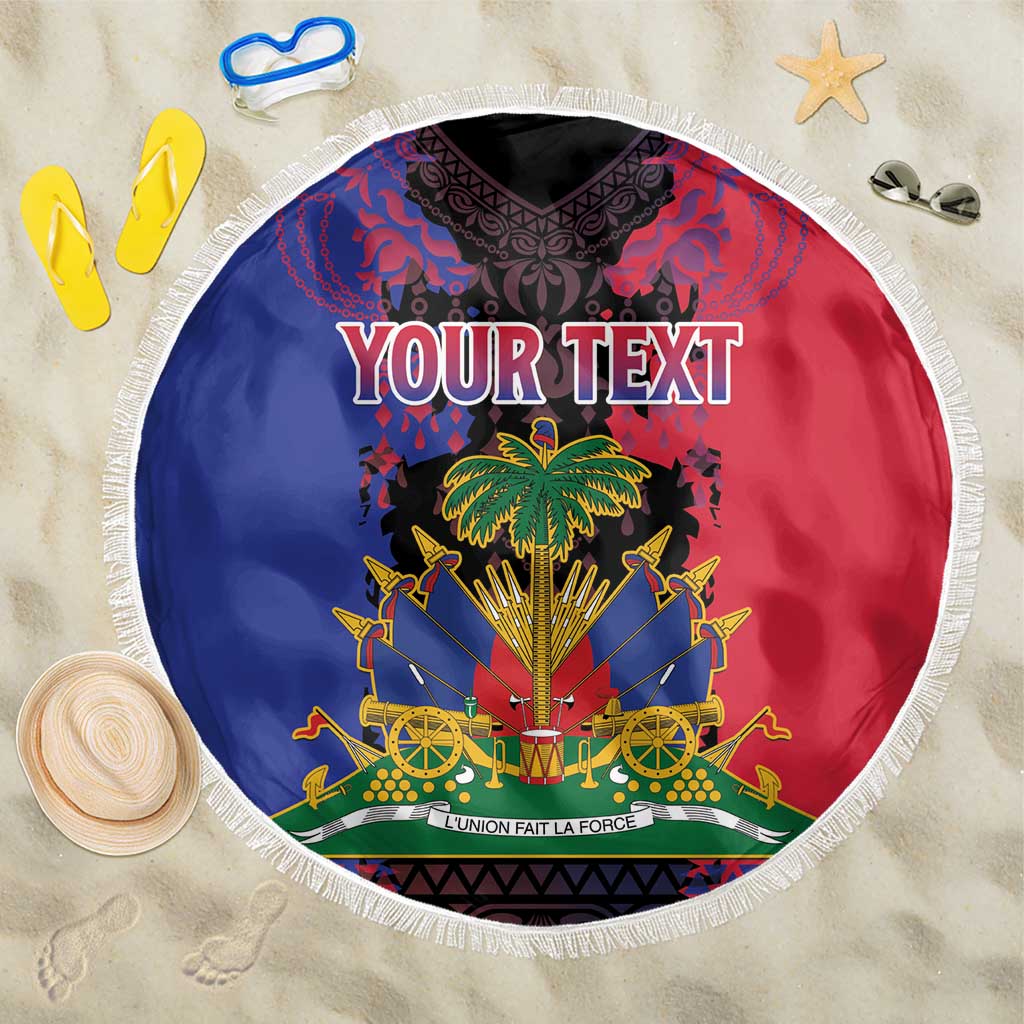 Personalised Haitian Heritage Month Beach Blanket Citadelle Laferriere Dashiki Pattern