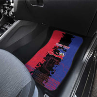 Car floor mat with blue-and-red Haitian heritage style graphic and “Your Text”