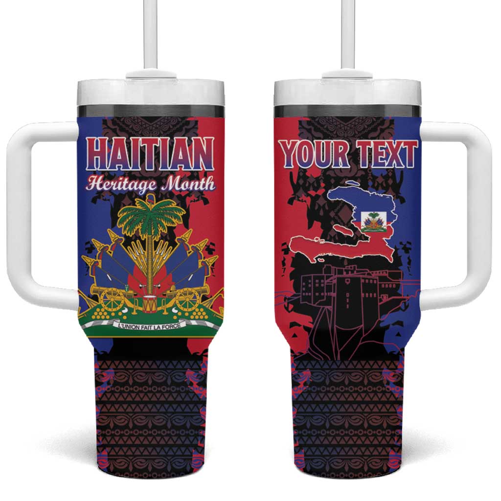 Personalised Haitian Heritage Month Tumbler With Handle Citadelle Laferriere Dashiki Pattern