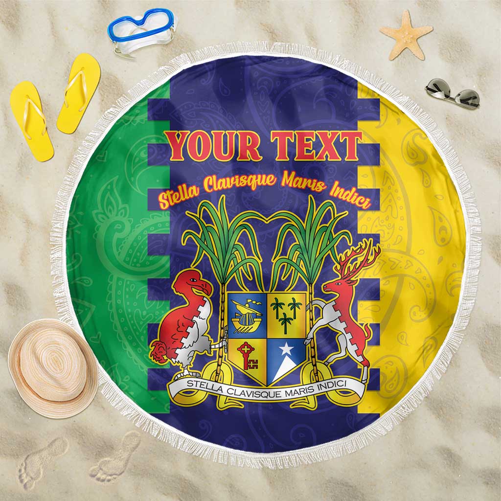 Personalised Mauritius Beach Blanket Coat Of Arms Mix Paisley Pattern