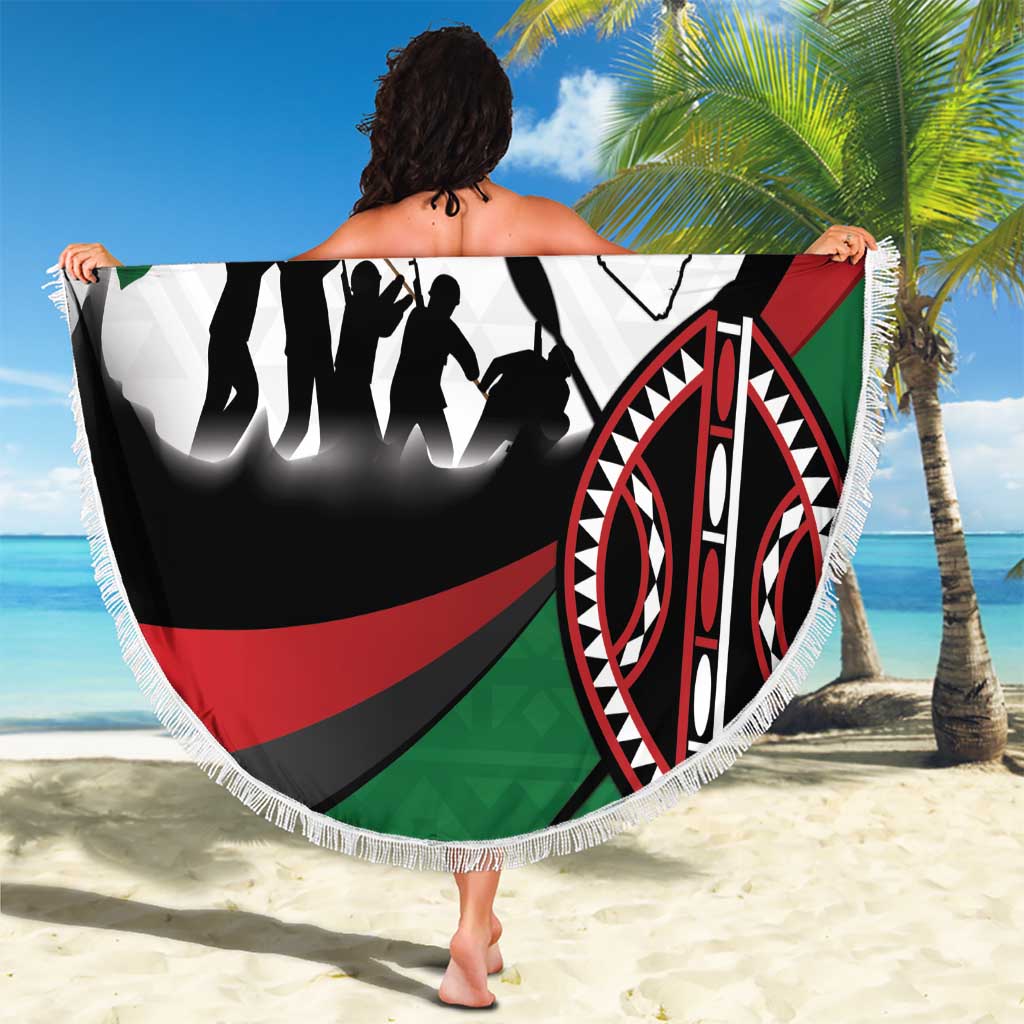 Happy Kenya Madaraka Day Beach Blanket Maasai Shield - Kenyan Pattern