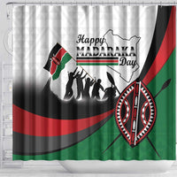 Madaraka Day shower curtain with Kenya map outline, 'Happy Madaraka Day' text and shield