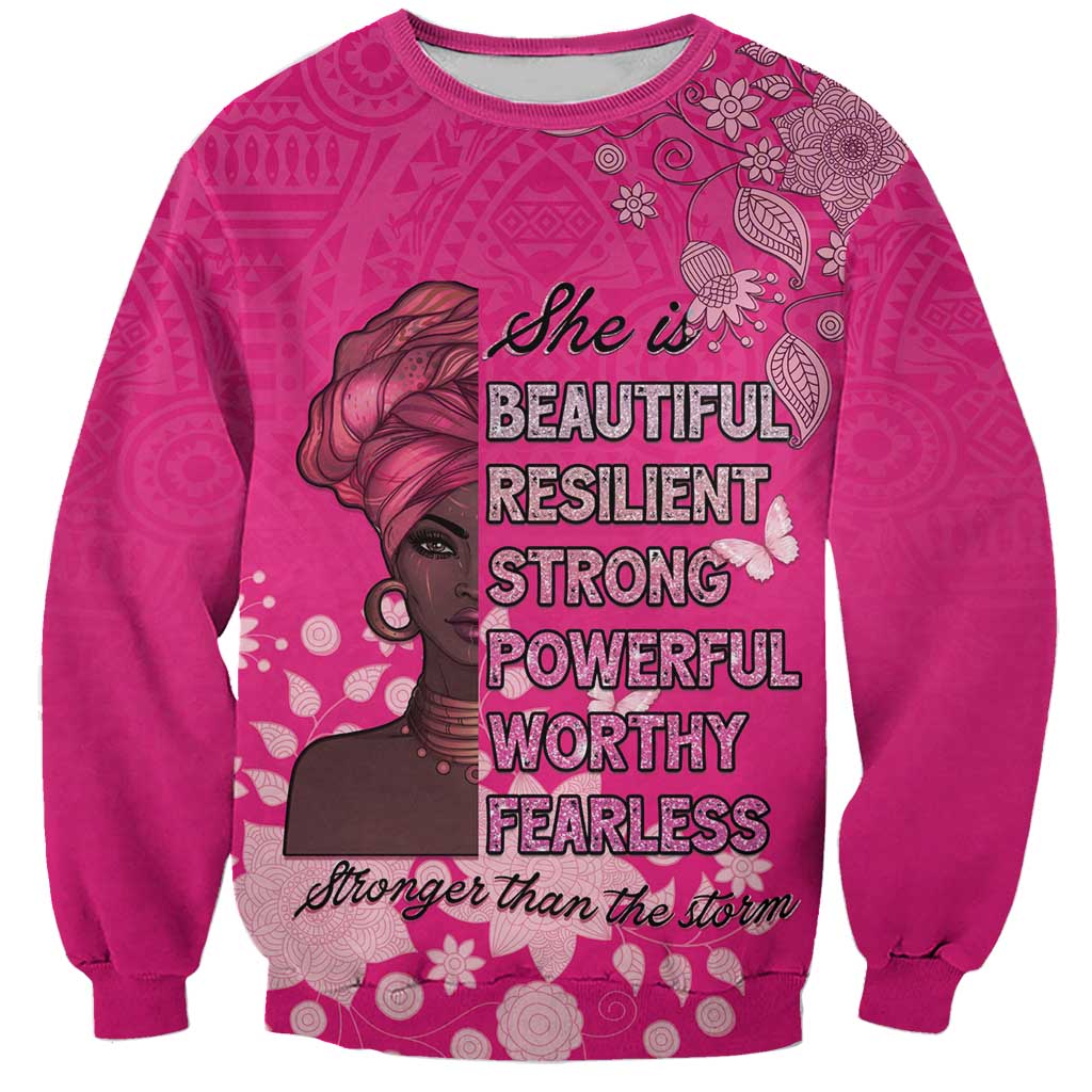 Pink graphic sweatshirt with braids portrait front print