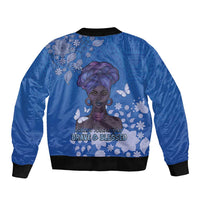 African Women Bomber Jacket Black Beautiful Brave and Bressed - Blue Color - Wonder Print Shop