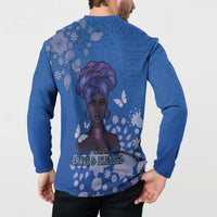 African Women Button Sweatshirt Black Beautiful Brave and Bressed - Blue Color - Wonder Print Shop