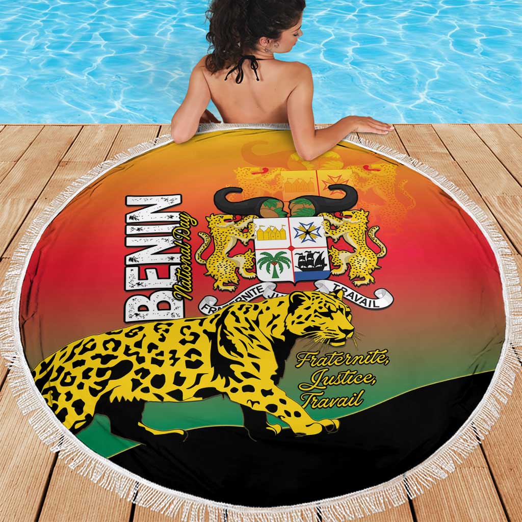 Benin National Day Beach Blanket Leopard With Coat Of Arms - Wonder Print Shop