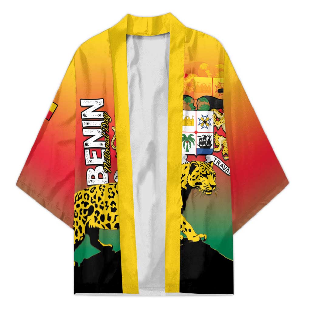 Personalized Benin National Day Kimono Leopard With Coat Of Arms - Wonder Print Shop