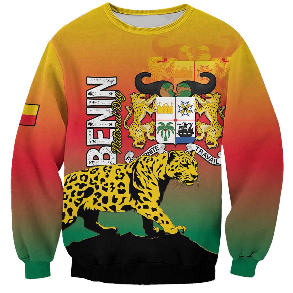 Personalized Benin National Day Sweatshirt Leopard With Coat Of Arms - Wonder Print Shop