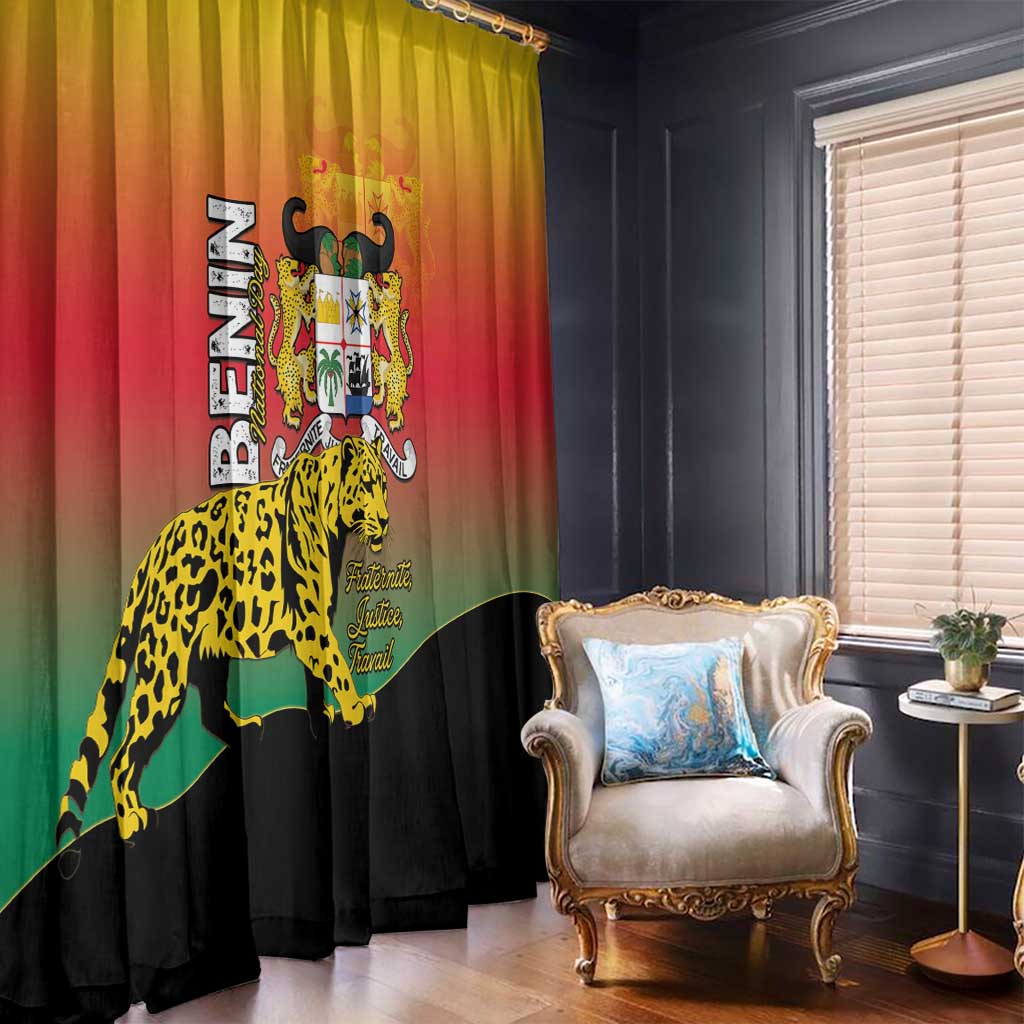Benin National Day Window Curtain Leopard With Coat Of Arms - Wonder Print Shop