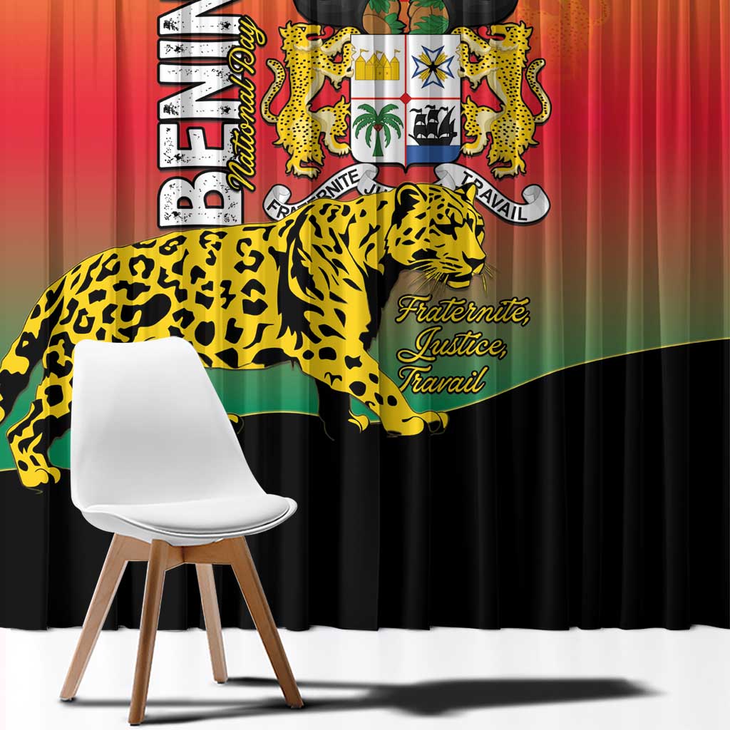 Benin National Day Window Curtain Leopard With Coat Of Arms - Wonder Print Shop