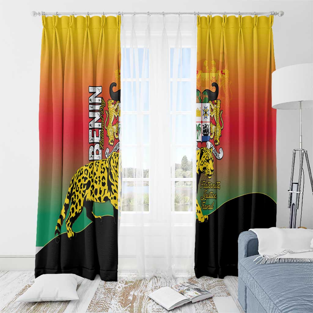 Benin National Day Window Curtain Leopard With Coat Of Arms - Wonder Print Shop