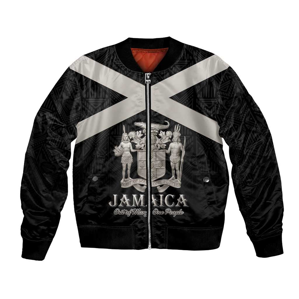 Personalized Jamaica Bomber Jacket Coat Of Arms With Rastafarian Lion Silver Color - Wonder Print Shop