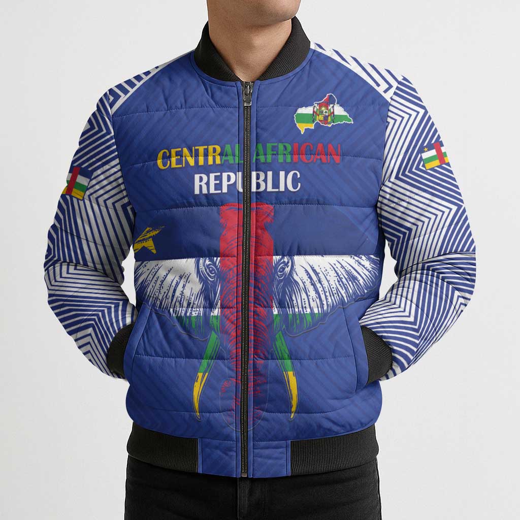 Custom Central African Republic Football Bomber Puffer Jacket Go Champions - Wonder Print Shop