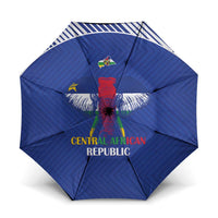 Blue foldable football umbrella with Central African Republic crest and graphics