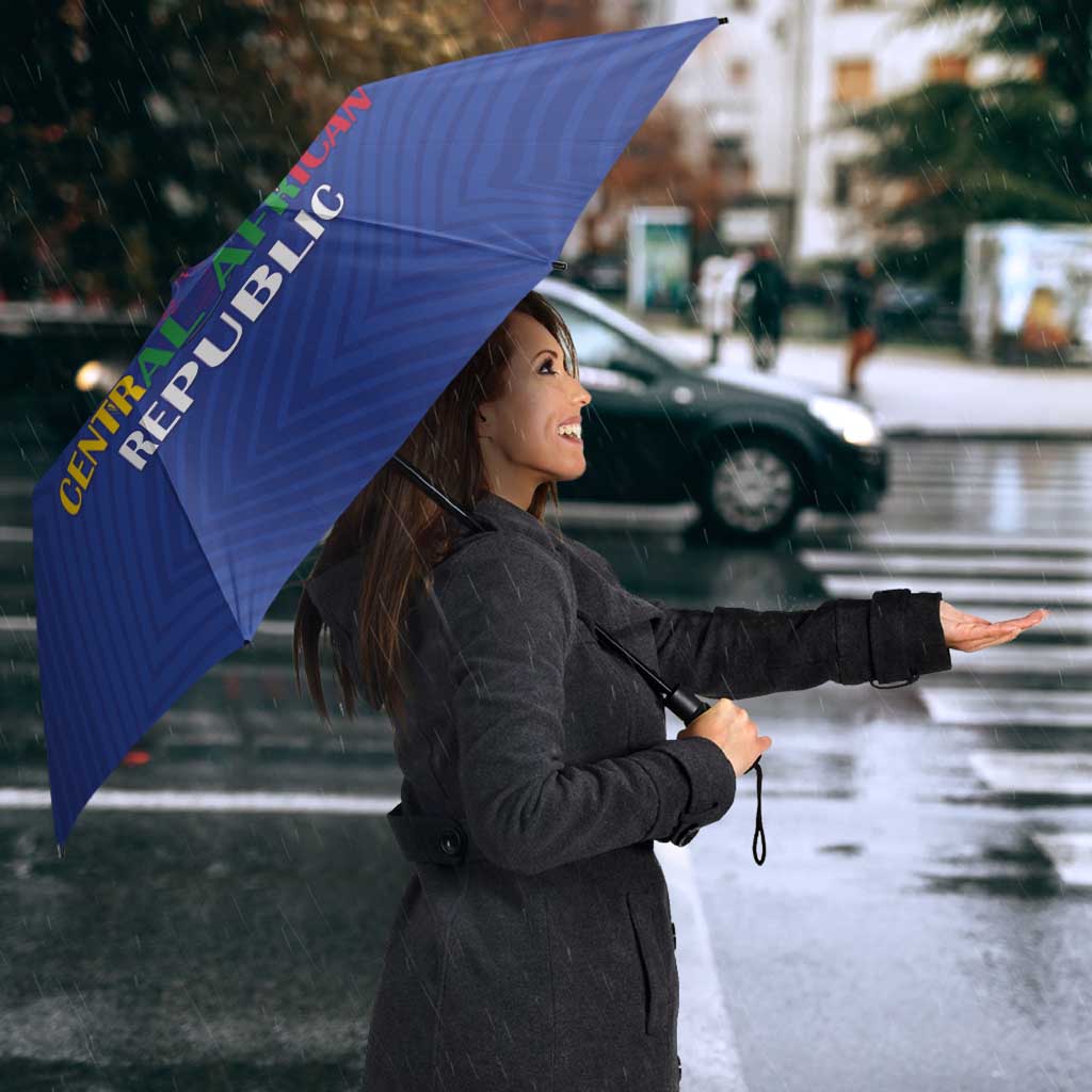 Blue football umbrella with Central African Republic text ring on canopy