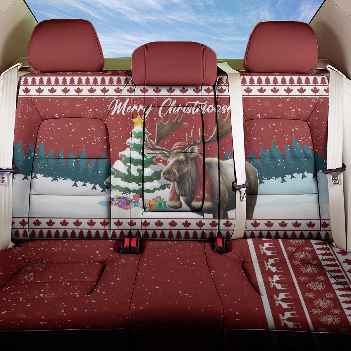 Canada Christmas Back Car Seat Cover Merry Christmoose