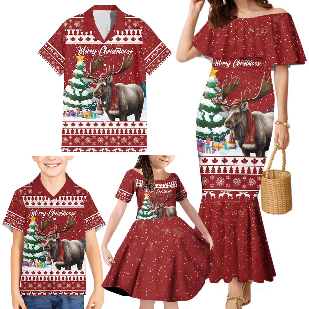 Personalized Canada Christmas Family Matching Mermaid Dress and Hawaiian Shirt Merry Christmoose - Wonder Print Shop