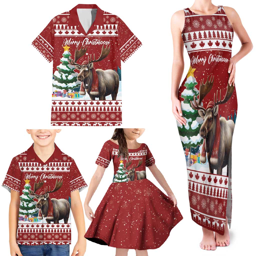 Personalized Canada Christmas Family Matching Tank Maxi Dress and Hawaiian Shirt Merry Christmoose - Wonder Print Shop