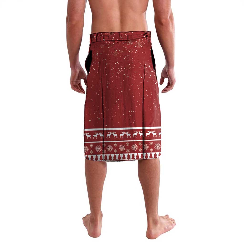 Red Christmas lavalava skirt with speckled pattern and festive border band