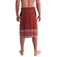 Red Christmas lavalava skirt with speckled pattern and festive border band