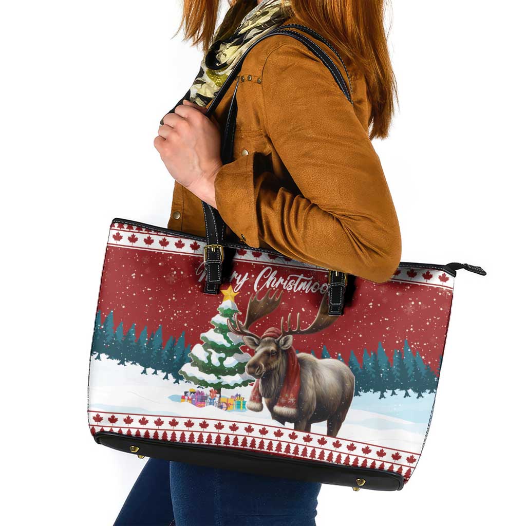 Canada Christmas Leather Tote Bag Merry Christmoose - Wonder Print Shop