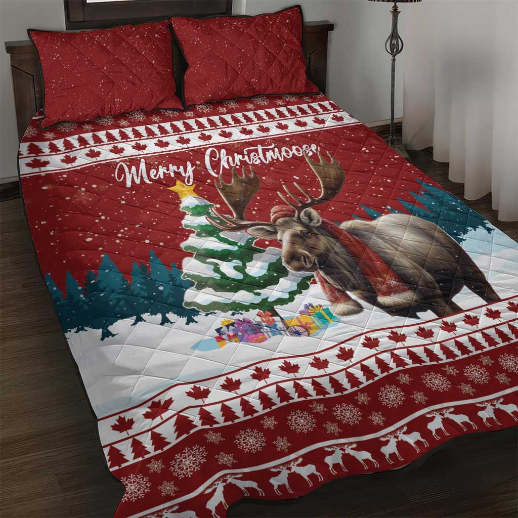 Canada Christmas Quilt Bed Set Merry Christmoose