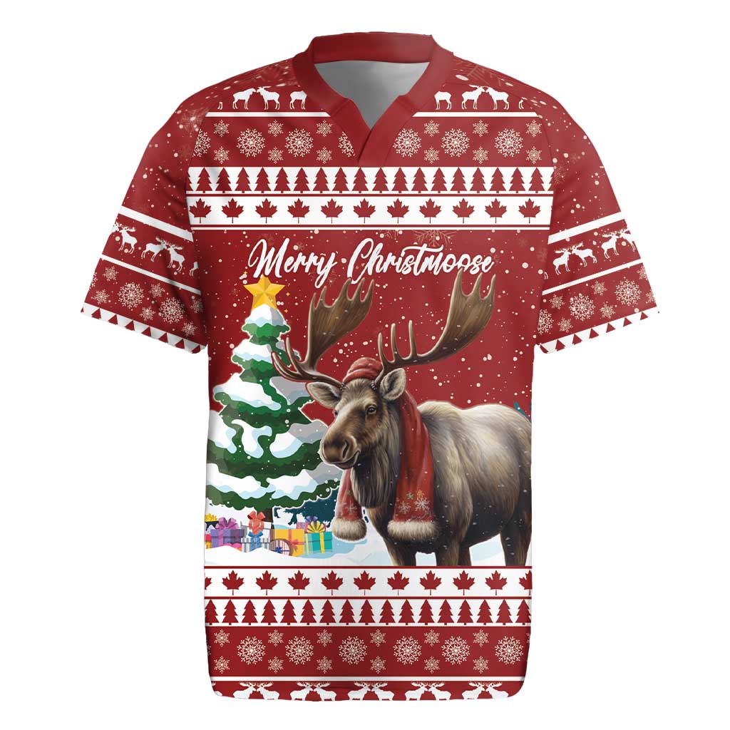 Personalized Canada Christmas Rugby Jersey Merry Christmoose