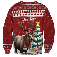 Red Christmas sweatshirt with moose graphic and Your Text on back