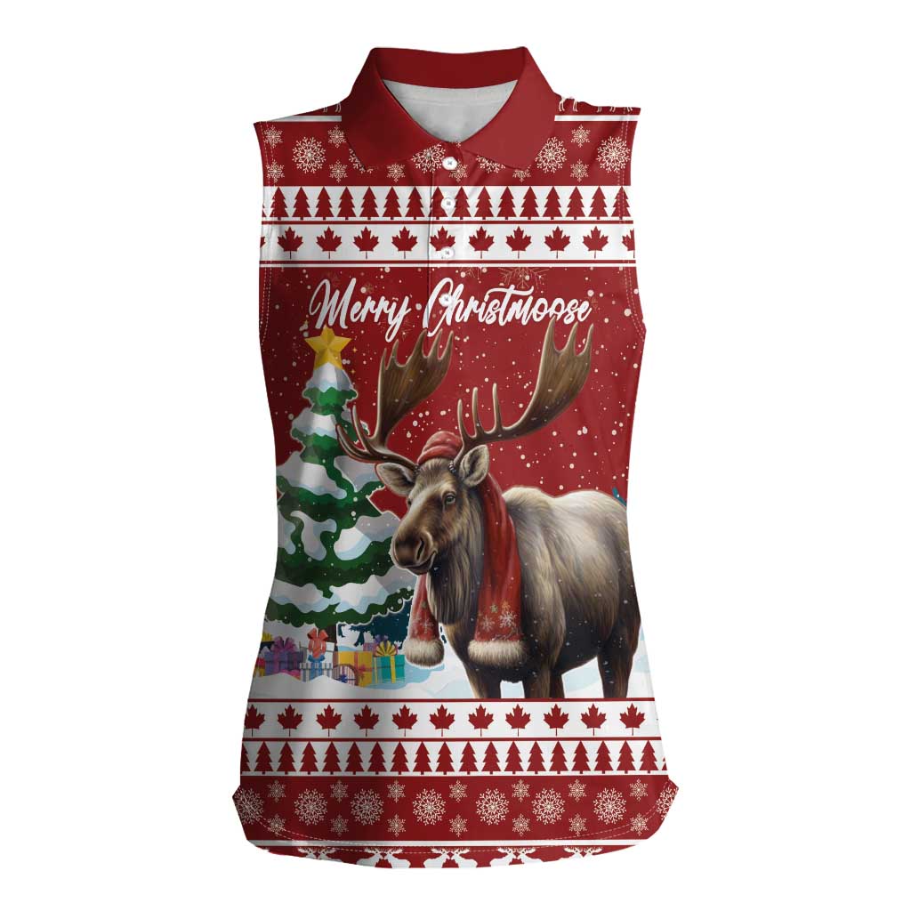 Personalized Canada Christmas Women Sleeveless Polo Shirt Merry Christmoose - Wonder Print Shop