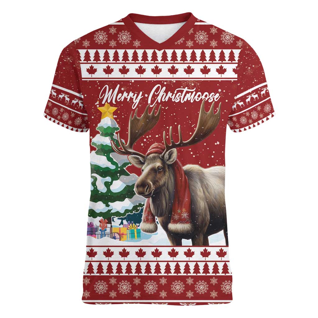 Personalized Canada Christmas Women V-Neck T-Shirt Merry Christmoose - Wonder Print Shop