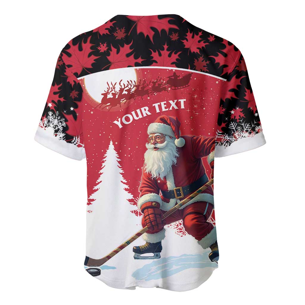 Red Christmas baseball jersey back with Santa graphic and 'YOUR TEXT' panel