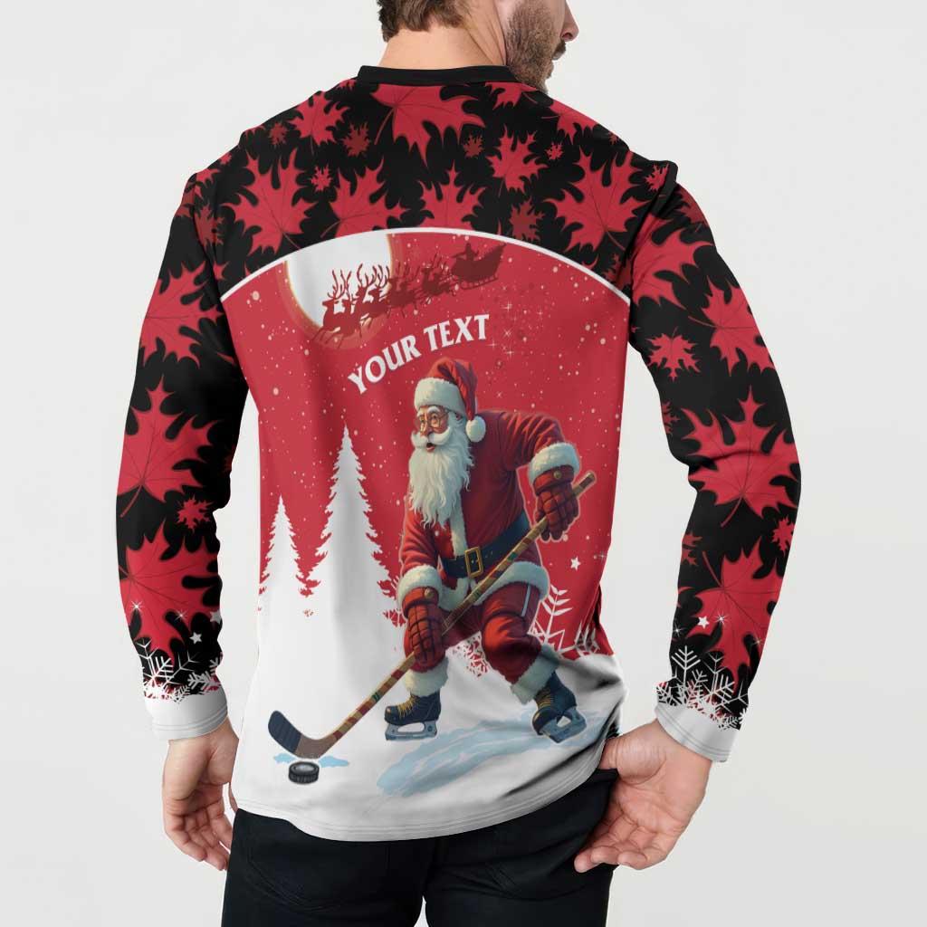 Red and black Christmas button sweatshirt back panel showing Santa and "YOUR TEXT"