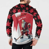 Red and black Christmas button sweatshirt back panel showing Santa and "YOUR TEXT"