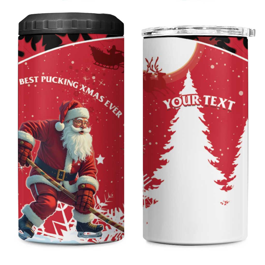 Personalized Canada Christmas 4 in 1 Can Cooler Tumbler Santa Claus Hockey Player - Maple Leaves Pattern - Wonder Print Shop