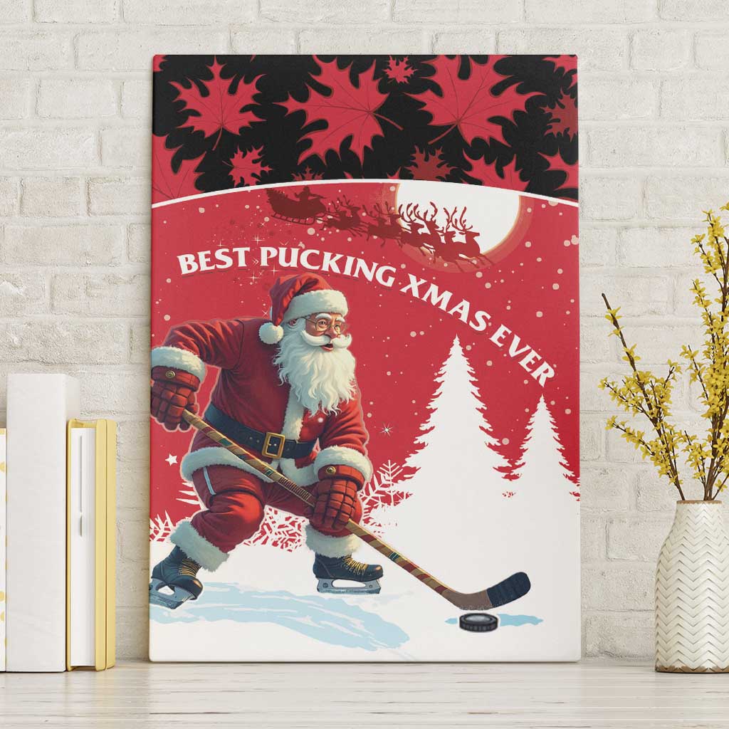 Canada Christmas Canvas Wall Art Santa Claus Hockey Player - Maple Leaves Pattern - Wonder Print Shop