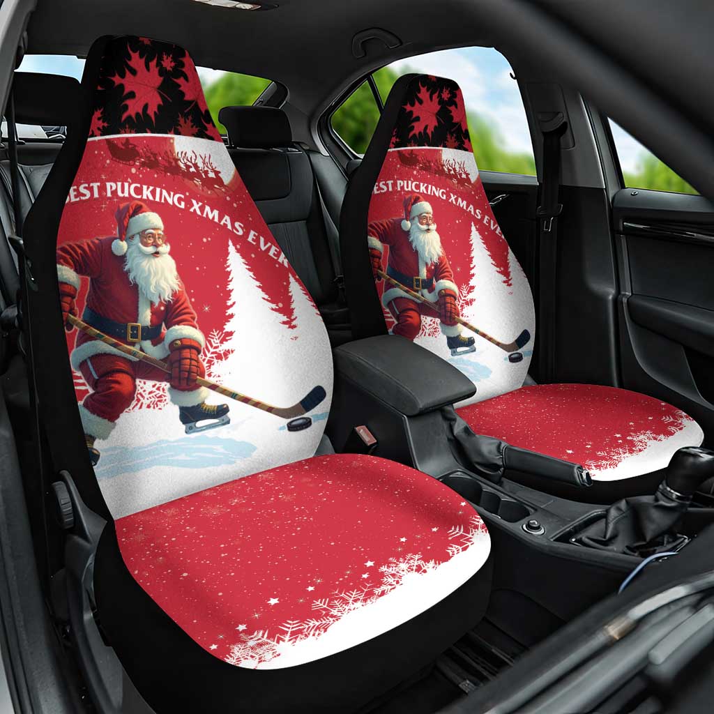 Canada Christmas Car Seat Cover Santa Claus Hockey Player - Maple Leaves Pattern