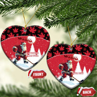 Personalized red Santa hockey ceramic ornament, heart shape with custom text area