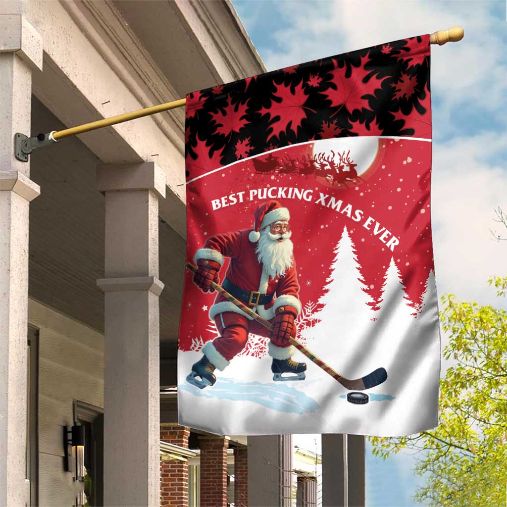 Canada Christmas Garden Flag Santa Claus Hockey Player - Maple Leaves Pattern - Wonder Print Shop