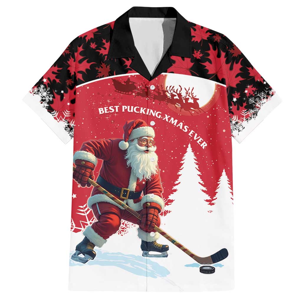 Personalized Canada Christmas Hawaiian Shirt Santa Claus Hockey Player - Maple Leaves Pattern - Wonder Print Shop