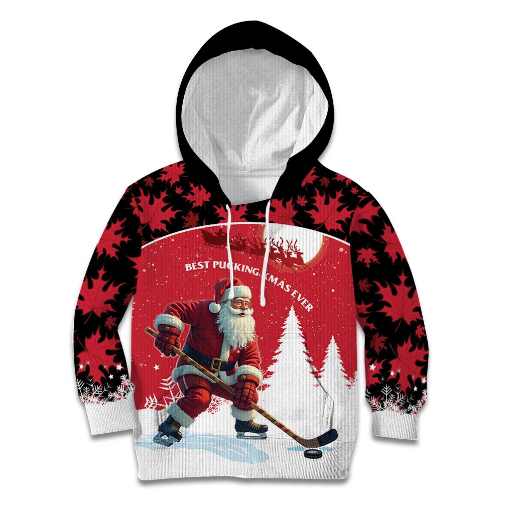 Personalized Canada Christmas Kid Hoodie Santa Claus Hockey Player - Maple Leaves Pattern - Wonder Print Shop