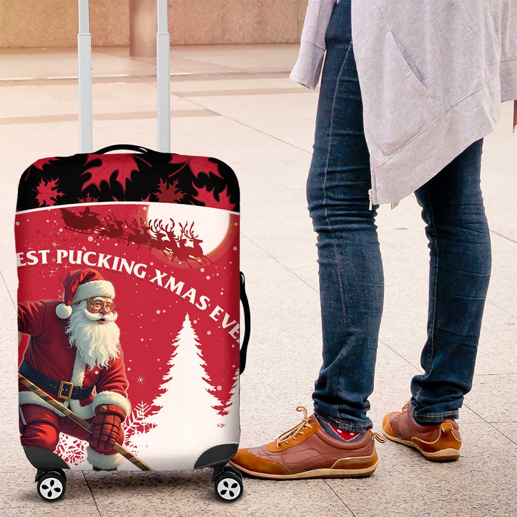 Canada Christmas Luggage Cover Santa Claus Hockey Player - Maple Leaves Pattern - Wonder Print Shop