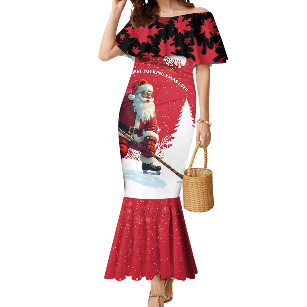 Personalized Canada Christmas Mermaid Dress Santa Claus Hockey Player - Maple Leaves Pattern - Wonder Print Shop