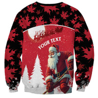 Red and black holiday sweatshirt with Santa hockey player and 'YOUR TEXT' panel