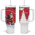 Personalized Canada Christmas Tumbler With Handle Santa Claus Hockey Player - Maple Leaves Pattern